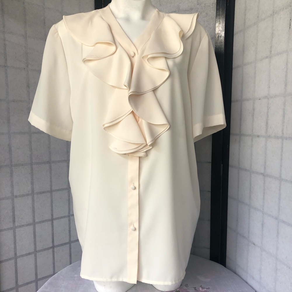 cream colored ruffle blouse women’s plus size 16